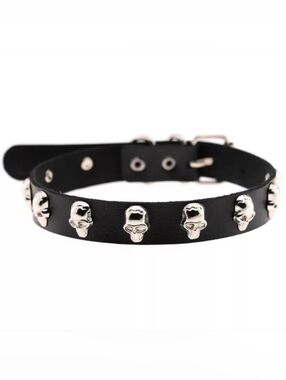 Black Skull Stud Choker Necklace Gothic Punk Collar Adjustable
